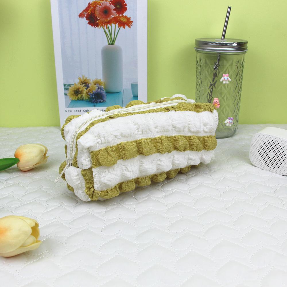 Soft Fluffy Large Capacity Pencil Case and Makeup Bag - Cream Puff Bubble Grid Design Regular