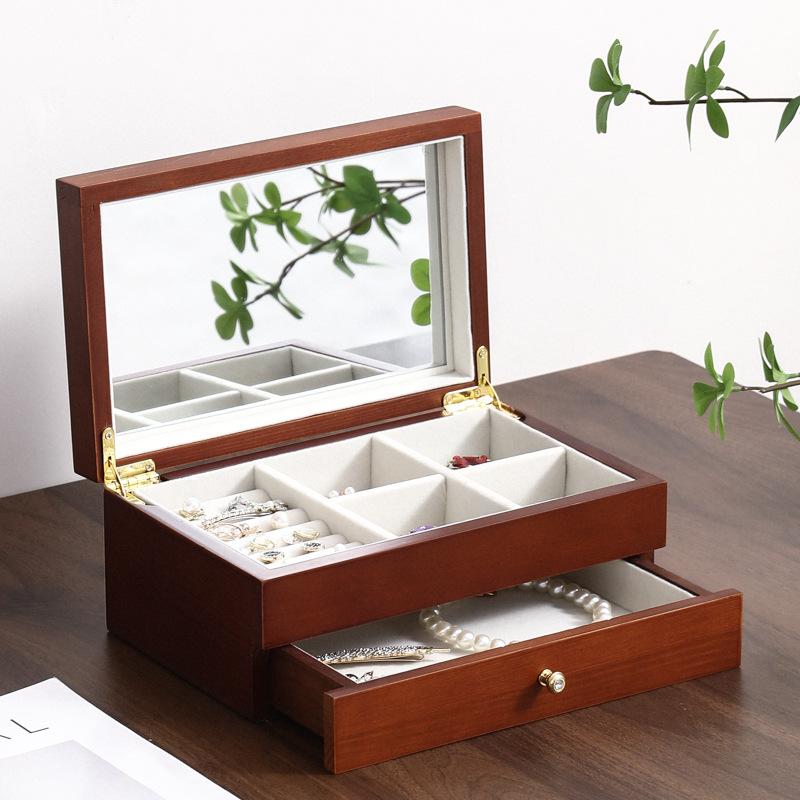 Wooden Jewelry Box Large 2Layers Multi Functional Organizer Jewelry Aesthetic Storage Box Retro Luxury Personalized Packaging Ornaments Funny Gifts