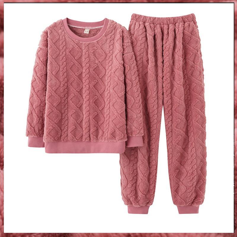Women’s Ultra-Soft Velvet Pajama Sets Winter Thicken  Pajamas Suit Coral Velvet Sleepwear Long-Sleeve Pants Nightwear