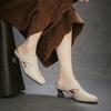 Johnature Retro Square Toe Thick Heel Fashion Slippers Breathable And Versatile Genuine Leather Women's Shoes