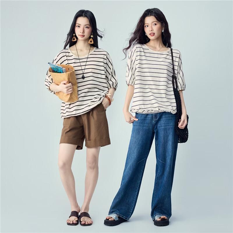 Giordano Women's Striped Cotton T-shirt