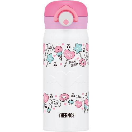Thermos Water Bottle Vacuum Insulated Mobile Mug 400ml White Pink JNR-401 WH-P