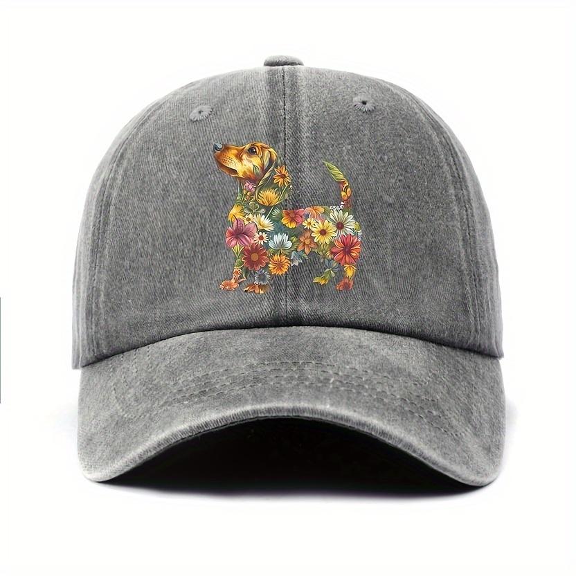 

Vintage Flower Sausage Dog Printed Baseball Hat Truck Driver Hat Outdoor Sports Leisure Sunscreen Hat