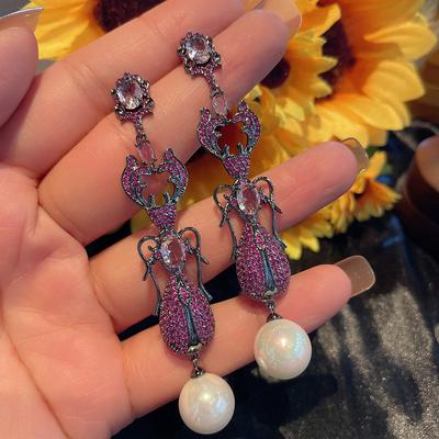 Tier Ameise Perle Ohrringe Schwere Industrie Beliebte Ohrringe Farbige Zirkon Micro-Set Vintage