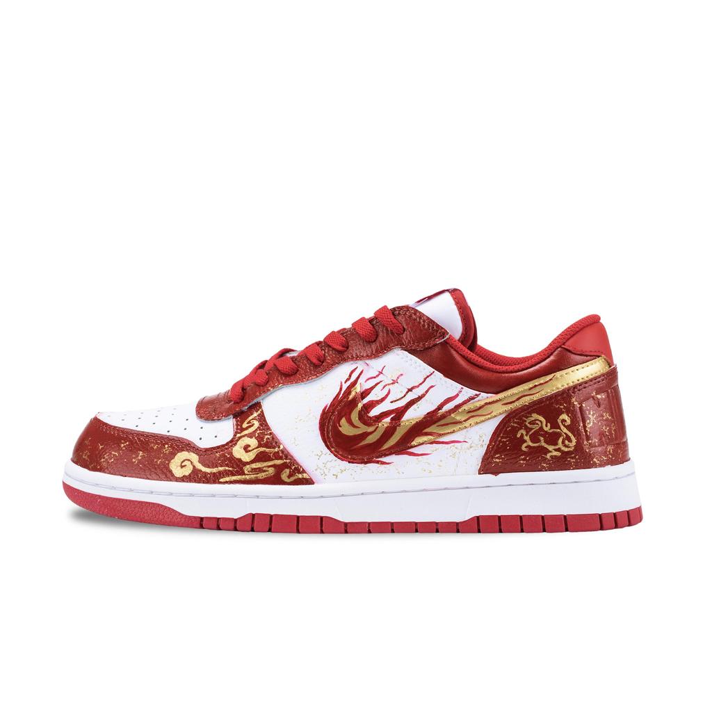 Nike Scarpe Skateboard Uomo Low top Resistenti all'Abrasione Traspiranti Cavallo Drago Infuocato Grande Bianco Rosso 355152-150(Team836-)