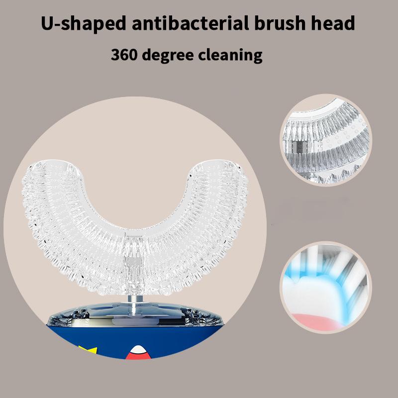 360 Degrees Automatic Children Electric Toothbrush Rechargable U Shaped for Kids Smart Ultra Sonic Tooth Brushes Blue Light IPX7