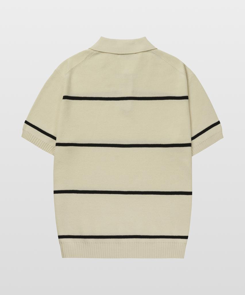 MANNERGRAM Textured Striped 100% Cotton Polo Short Sleeve Knit Cream