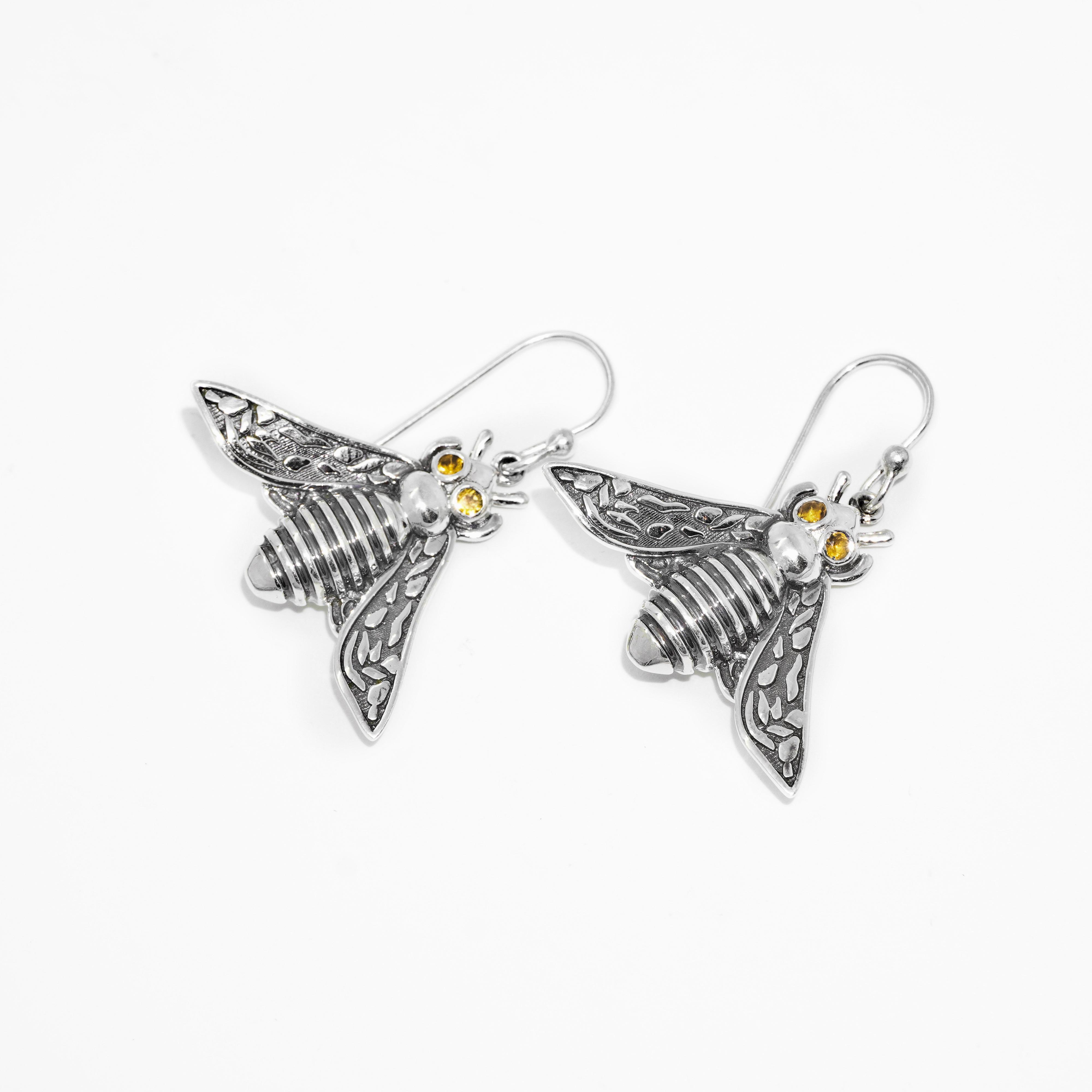 

925 Sterling Silver Bee Earrings – Natural Gemstone Dangle Insect Jewelry in Citrine, Garnet, Topaz, Moonstone and Amethyst, by ZIVORI червоний