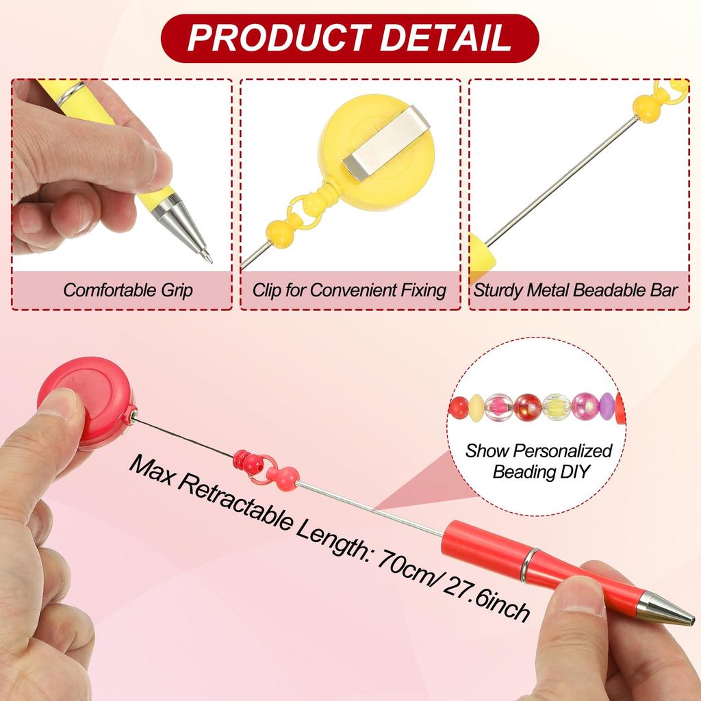 PATIKIL 10pcs Beaded Pens Retractable Badge Reel Beaded Pens Bulk Beaded Ballpoint Pens Black Ink for DIY Making Office Workers Waitresses Writing