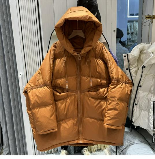 2026 Winter Damen Übergröße Mittellange Kapuzen-Daunenjacke - Europäischer Stil Trendig, Locker, Verdickte Oberbekleidung