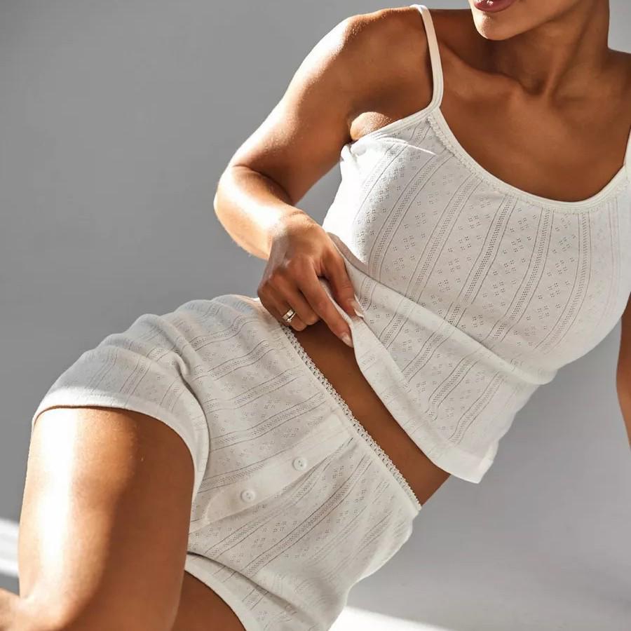 Women s Lace Trim Pajama Set: Cotton Camisole & Shorts S