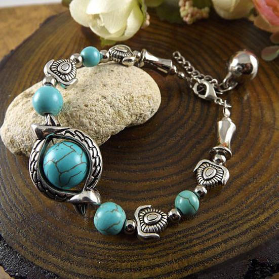 Butterflies Decor Adjustable Unisex Bracelet Handmade Turquoises Beads Retro Bracelet Jewelry Accessories