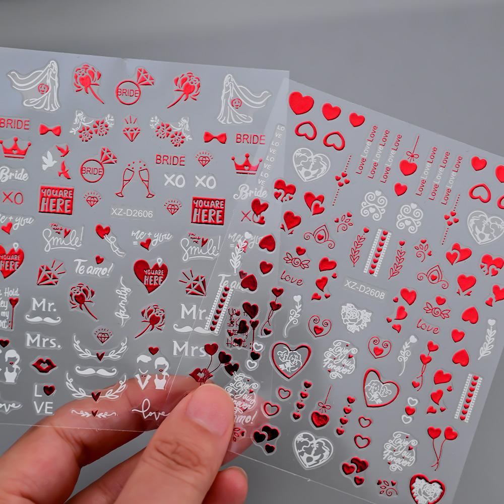 Valentine'S Day Nail Art Sticker Romantic Theme Love Rose Platinum 3D Adhesive Valentine'S Day Nail Sticker