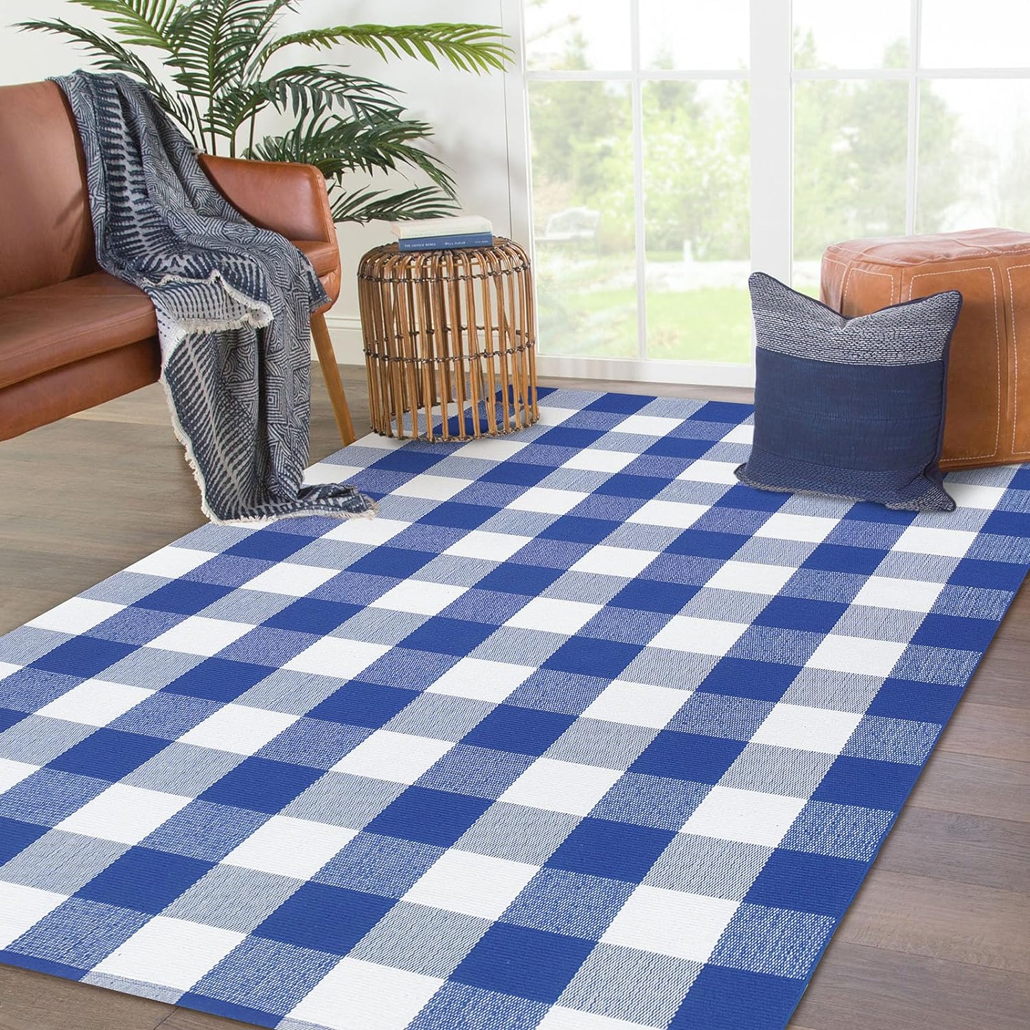 

Black White Checkered Plaid Rug Washable Cotton Farmhouse Mat for Living Room Dining Bedroom Outdoor Patio 40x60cm