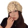 Retro Versatile Hook Flower Hat Japanese Hand-knitted Hollow Head Hat Women's Face Small Flowers Knitted Pile Hat