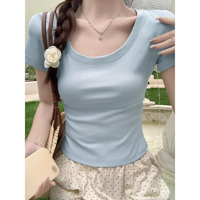 Design sense niche short-sleeved t-shirt women's summer new slim and thin simple casual versatile half-sleeved 