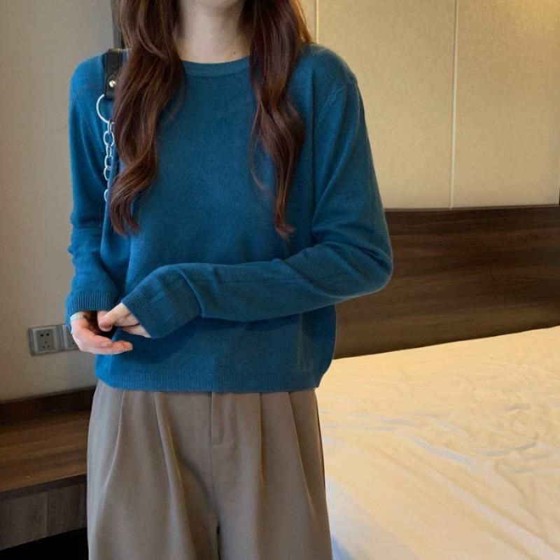 Autumn Winter Round Neck Solid Color All-match Sweater Women Loose Casual Simple Knitting Pullover Top