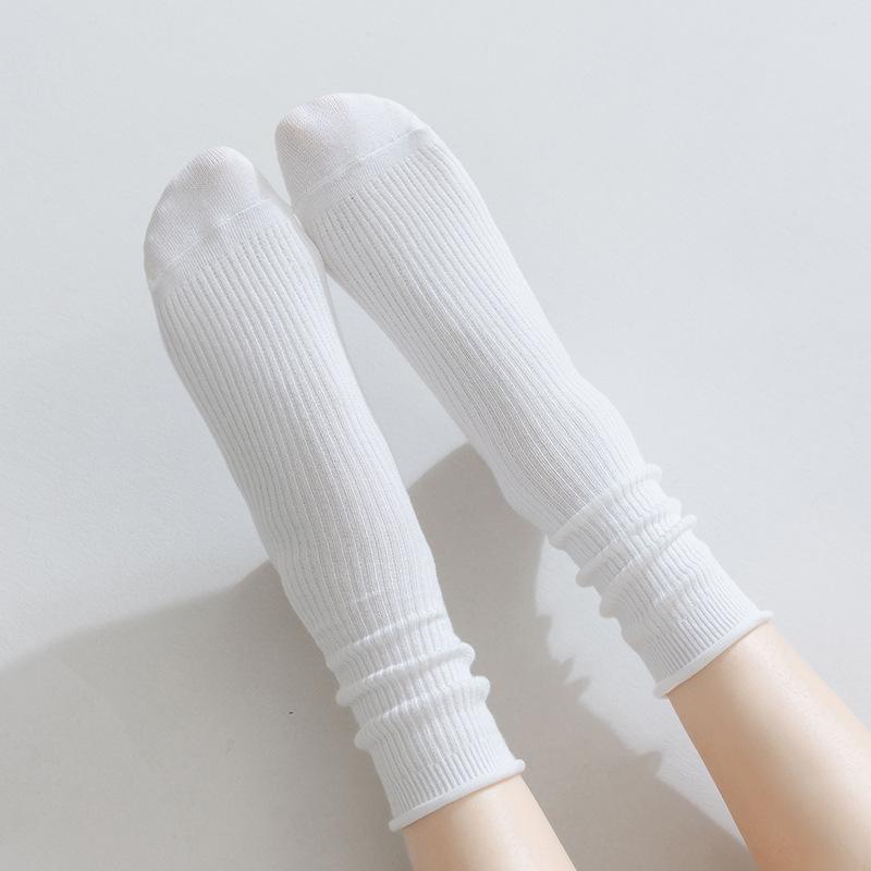 Female Autumn New Solid Color Curled Edge Breathable Wicking In The Tube Pile Pile Cotton Socks