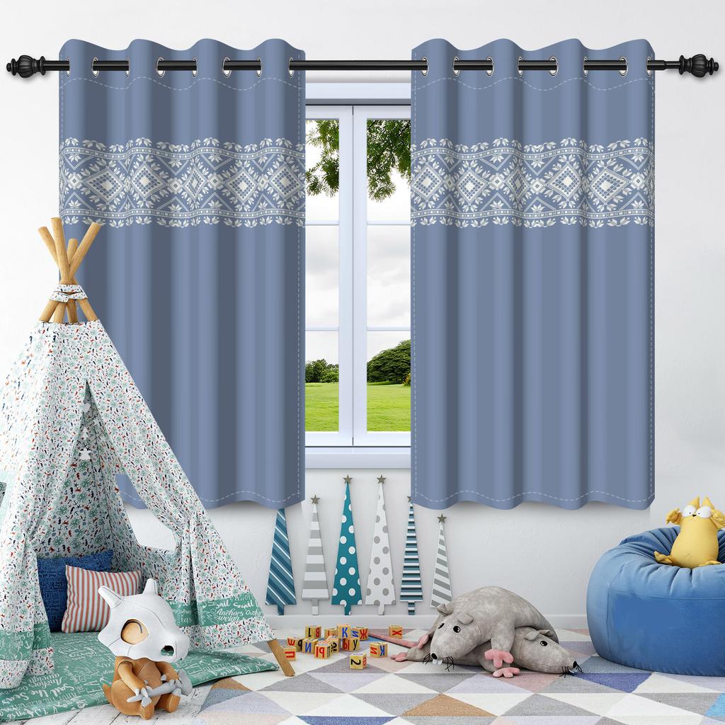 2Pcs Simple Print Solid Color Blackout Curtains Grey Brown Blue Thermal Insulated Grommet Window Drapes for Bedroom Living Room