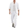 Spring and Summer Men's Linen Button Long Sleeved Shirt and Pants Set, Fashionable, Casual,  Breathable, Quick Drying 2-Pic Set