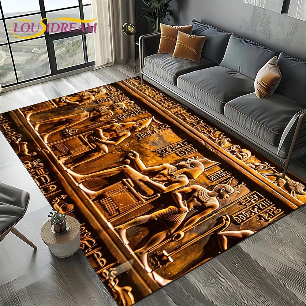 2025 Antikes Ägypten Hieroglyphen Mythologie Wandmalerei Teppich für Wohnzimmer Schlafzimmer Sofadekoration,Rutschfeste Bodenmatte