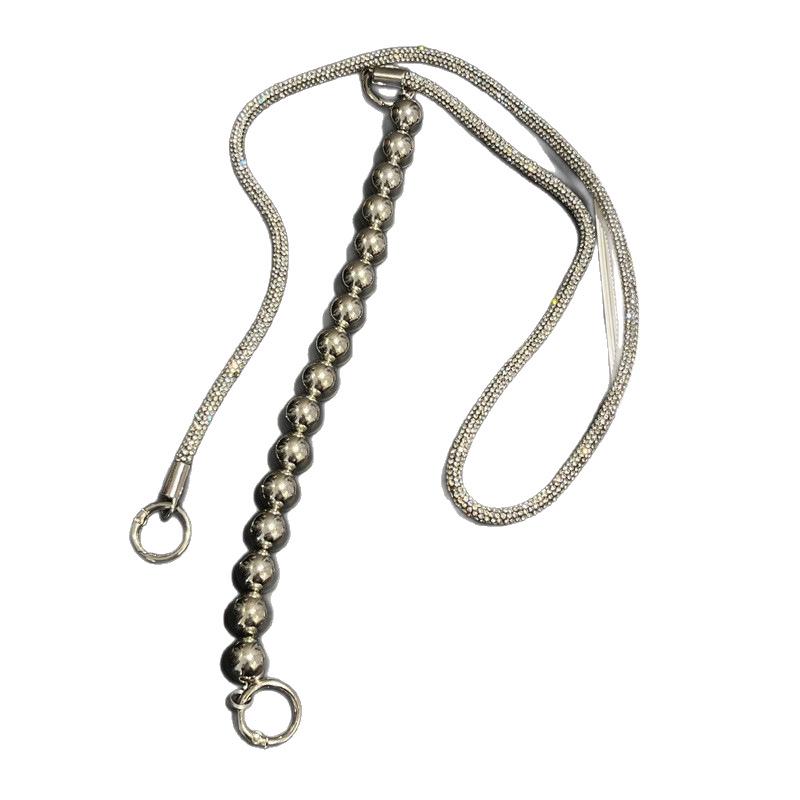 Pearl Silver Rhinestone Luxury Crossbody Phone Lanyard with Full Diamond Pendant, Wearable, Anti-Lost, Sturdy, Wrist Handheld.