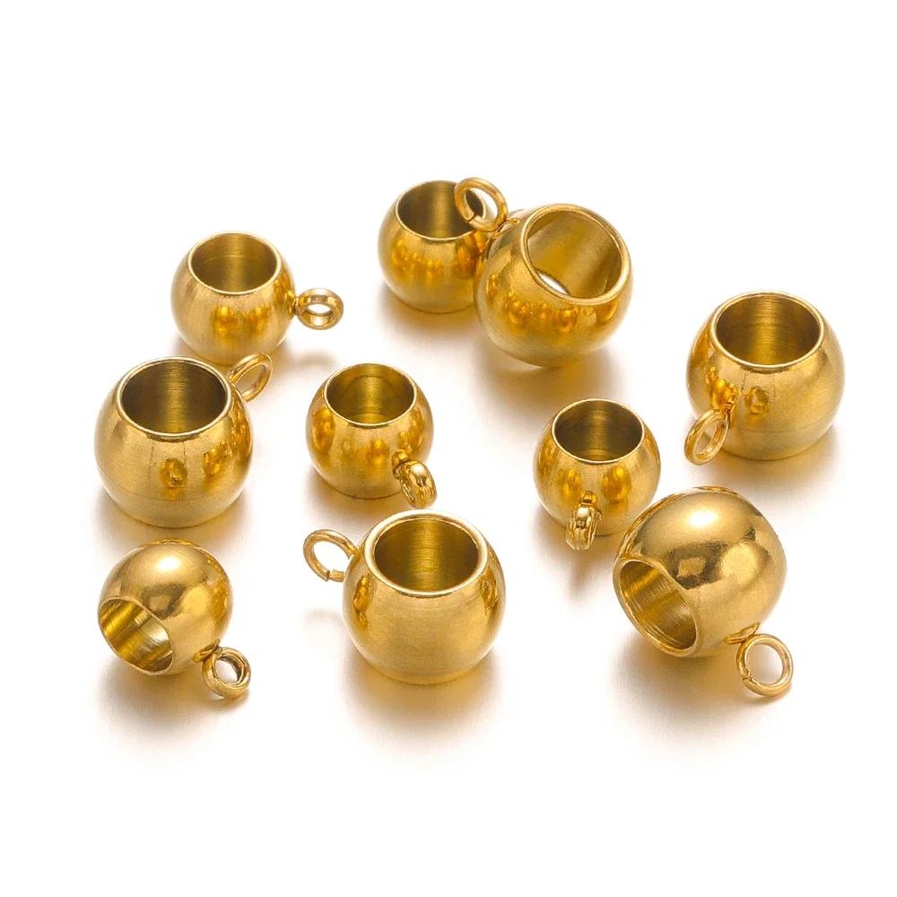 20pcs Stainless Steel Spacer Beads Pendant Charms Clasps Gold Color Bail Beads for DIY Jewelry Making Charms Bracelets 4mm Hole
