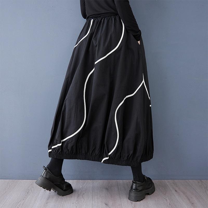Plus Size High Waist Vintage Black Spring Summer Autumn Casual Loose Long for Woman Skirts Womens Skirt