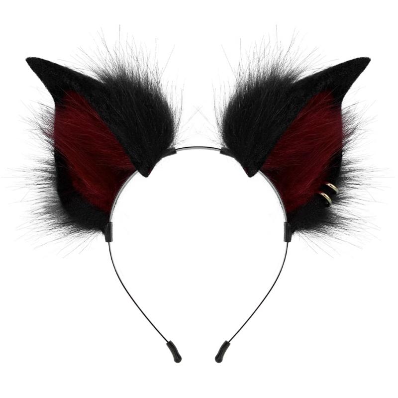 2Pcs Animal Cosplay Costume Fauxs Furs Wolf Cats Foxes Tail and Cats Ears Headbands Halloween Party Costume Accessories