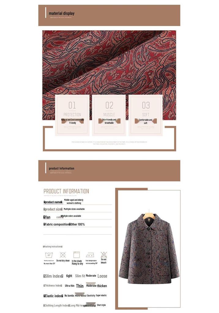 Elegant Plus-Size Floral Jacket for Middle-Aged and Elderly Women - Comfortable and Warm Long-Sleeve Top for Autumn/Winter