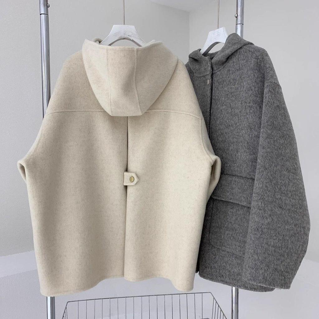 Plus Size Hooded Loose Wool Coat with Plush Lining - Women's Trendy Winter Cape Jacket.