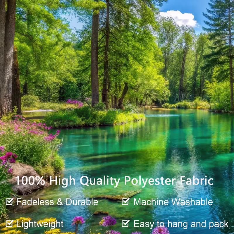 Green Forest Lake Tapestry Wall Hanging, Crystal Clear Water & Pine Tree Nature Landscape Wall Art for Home Decor