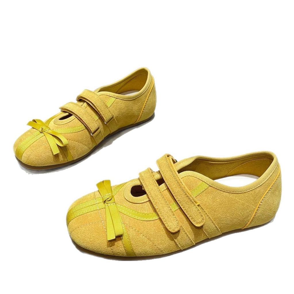 Neue Schleife gelbe Dexun Schuhe Damenschuhe 2025 neue Modelle erhöhen Dopamin ausländische Nische Designgefühl Forrest Gump
