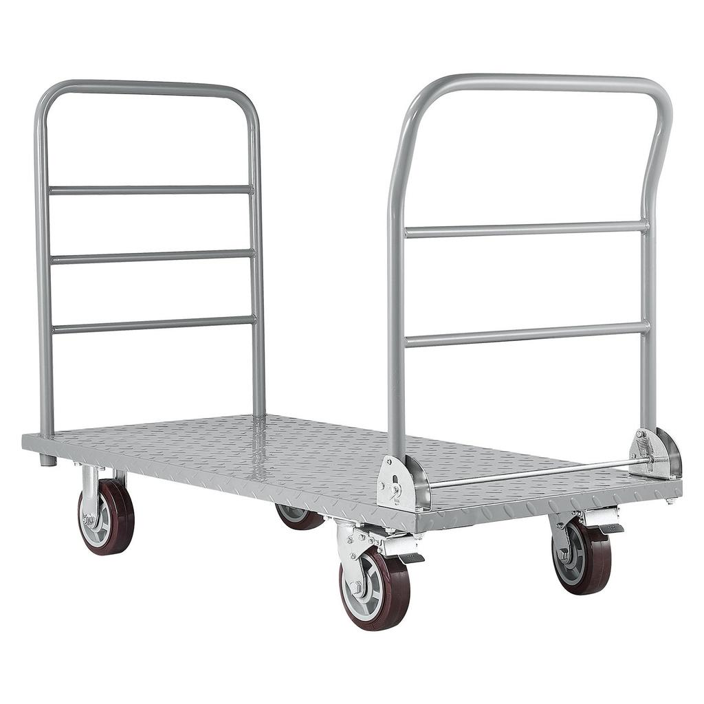 Platform Truck, 1202.02 kg Capacity, Heavy Duty Flatbed Cart Dolly with Detachable Guardrail and Swivel Wheels, Foldable Hand Push Truck, for