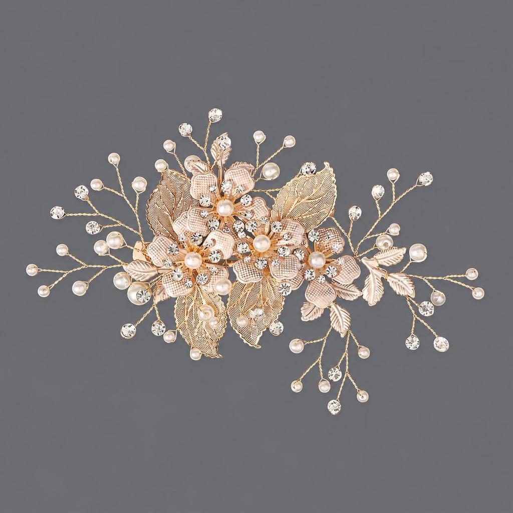 Handmade Flower Hair Clip with Alloy, Pearl and Drip Oil - Bridal Wedding Headwear Accessory