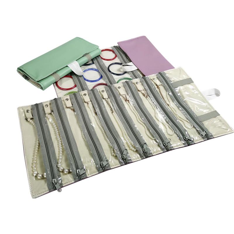 

High Quality PU Leather Multi-cell Jewelry Storage Roll Bag Anti-oxidation Layer Ring Necklace Bracelet Pendant Display Props