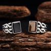 1pc Men's Vintage 316L Stainless Steel Ring with Natural Tiger's Eye Stone Turquoise- Intricate Detailing, Unisex Jewelry