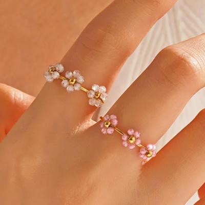 Colorful Flowers Open Ring Stainless Steel Finger Jewelry Fashion Flower Ring  For Women Girls