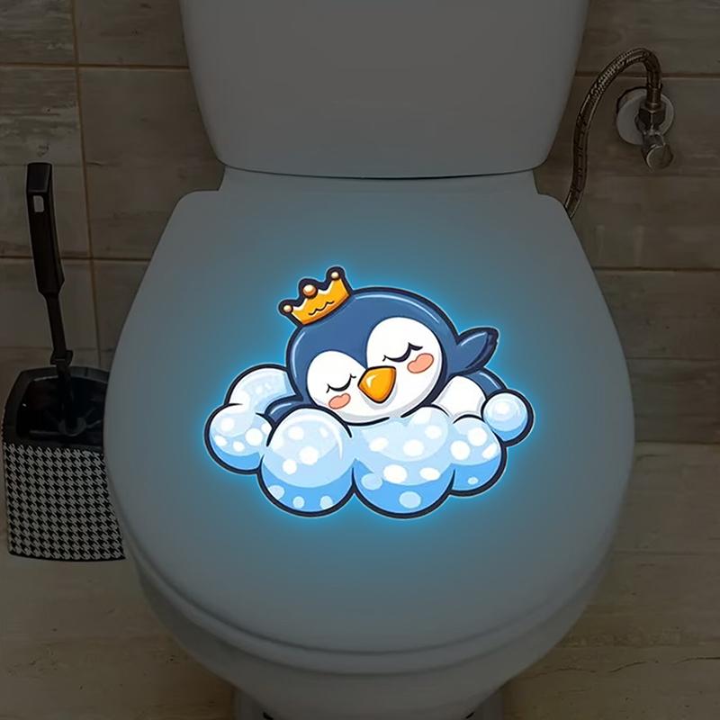

Cute Glow-In-The-Dark Penguin Toilet Sticker Glow Blue Wall Stickers Home Bathroom Decor Self-Adhesive Removable Decal A