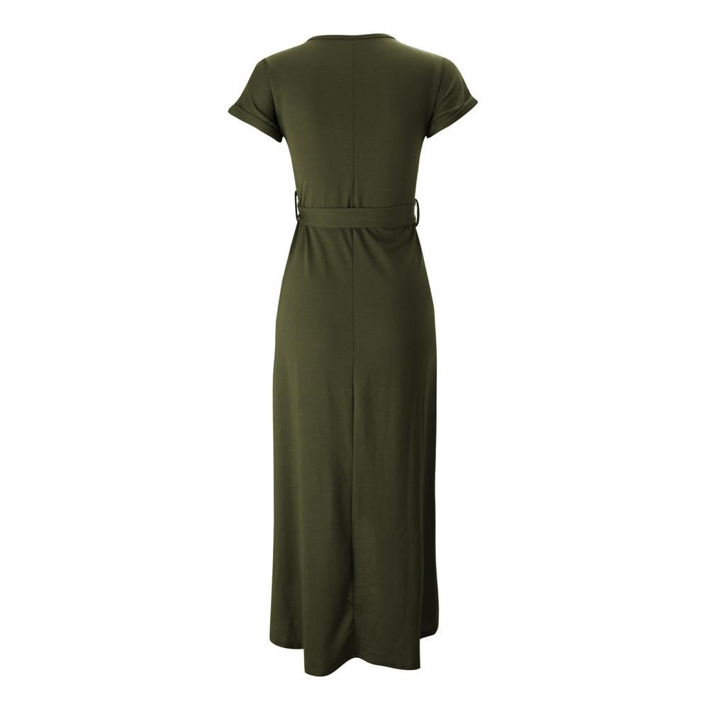 Women Solid Color Turn Back Short Sleeve Round Neck Irregular Dress Minimalist Elegant Slim