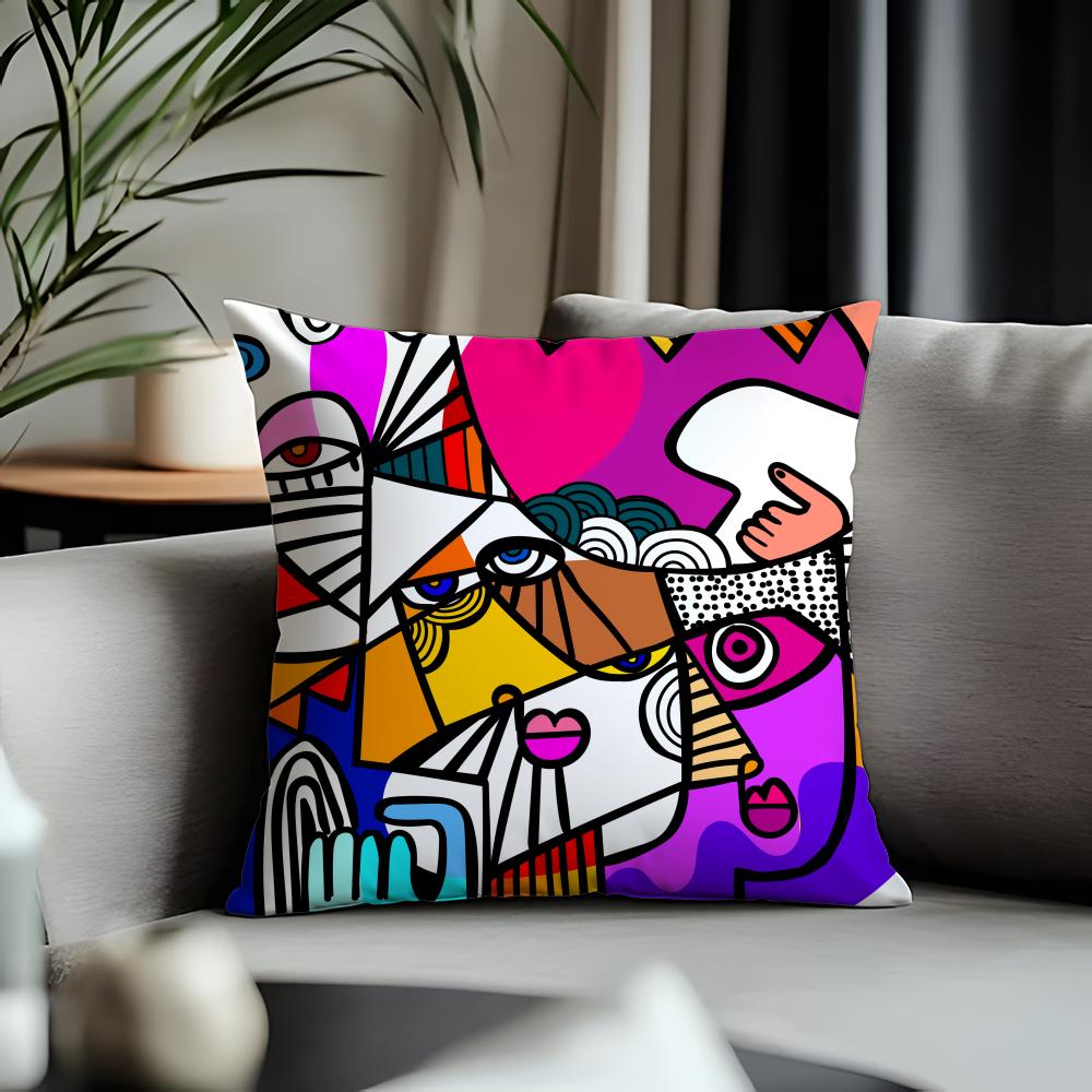 Hot AAbstract Facesful Cushion Cover Antidustmite Pillowcase Invisible Zipper Silky Short Plush Sofa Cushion Cover