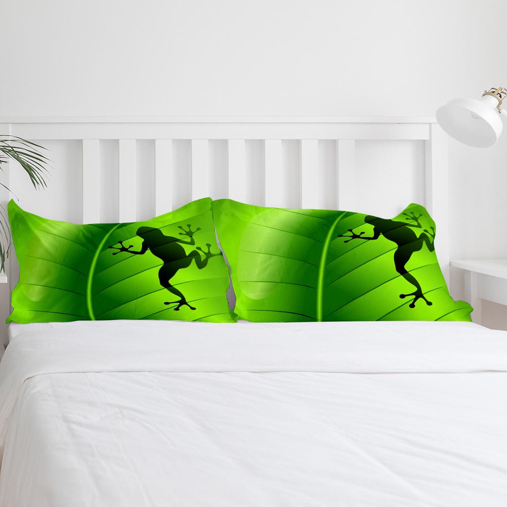 Set Biancheria da Letto Pianta Foglia Verde Sagoma Rana Animale 3pz Copripiumino Federa Coperta Trapuntata Set Letto Matrimoniale Tessile per la Casa
