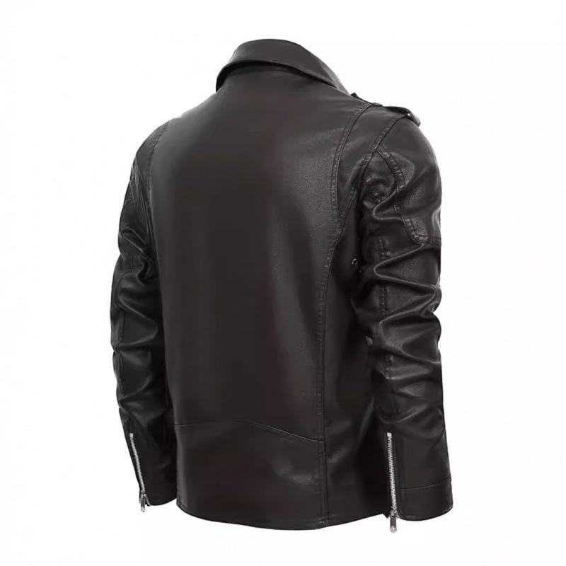 Men Pu Leather Motorcycle Jacket Multi Zipper Belt Hip Hop Biker Casual Outerwear