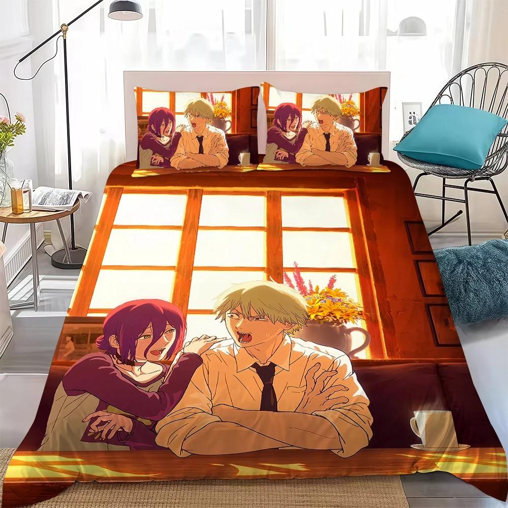 Set Biancheria da Letto Anime Chainsaw Man Copripiumino Federa Decorazione Camera da Letto 2/3 Pezzi Bambini Stanza Bambini Regalo Twin Full Queen Size