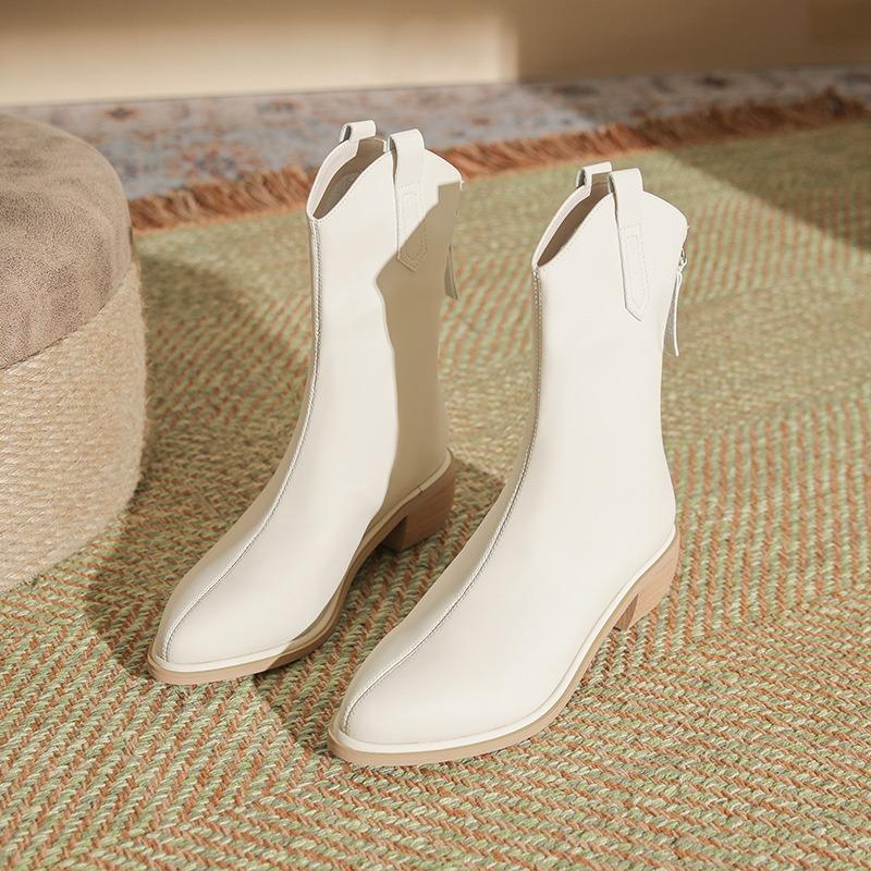 050-5 New Martin Boots Women's High Heels Autumn and Winter Thick Heels Pointed Short Boots Thin Chelsea Boots Thin