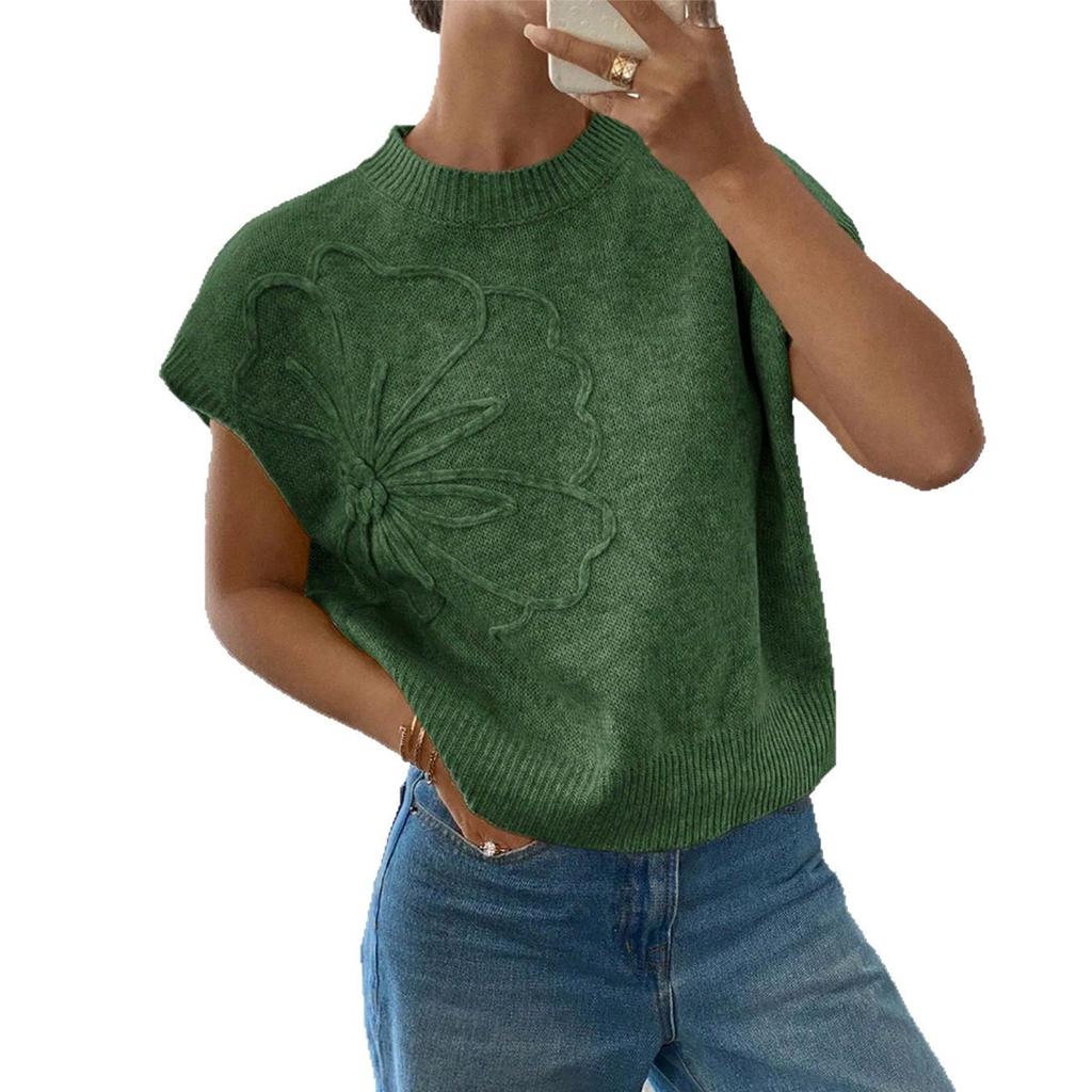 Damenweste Rundhals Bestickt Gestrickte Weste Modische Lagenlook Ärmelloser Pulloverweste Top