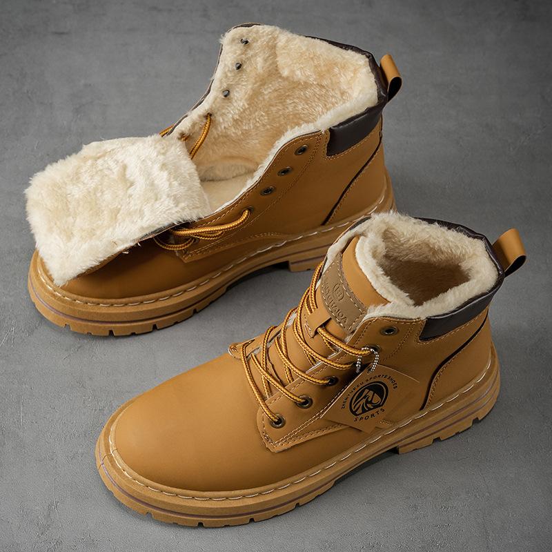 Winter Men's Cotton Shoes Waterproof Martin Boots High Top with Thick Fleece Warm Snow Boots