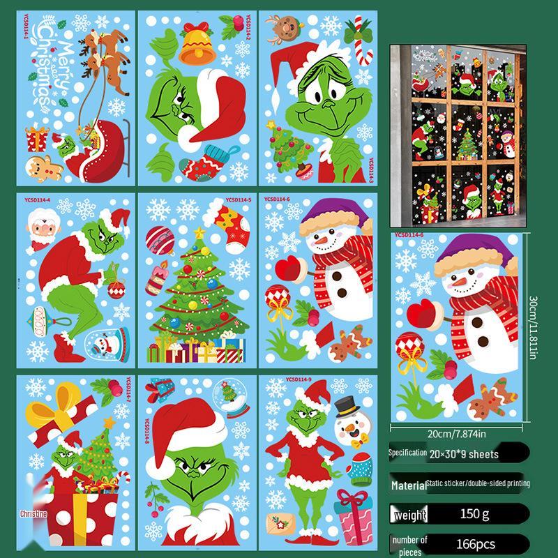 Cross-border Christmas Static Cling Window and Wall Stickers for Glass Doors and Shopping Malls