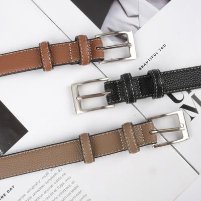 Top Layer Cowhide Lychee Pattern Genuine Leather Women's Belt Retro Belt with Jeans Casual Pants Width 2.3cm Pin Buckle