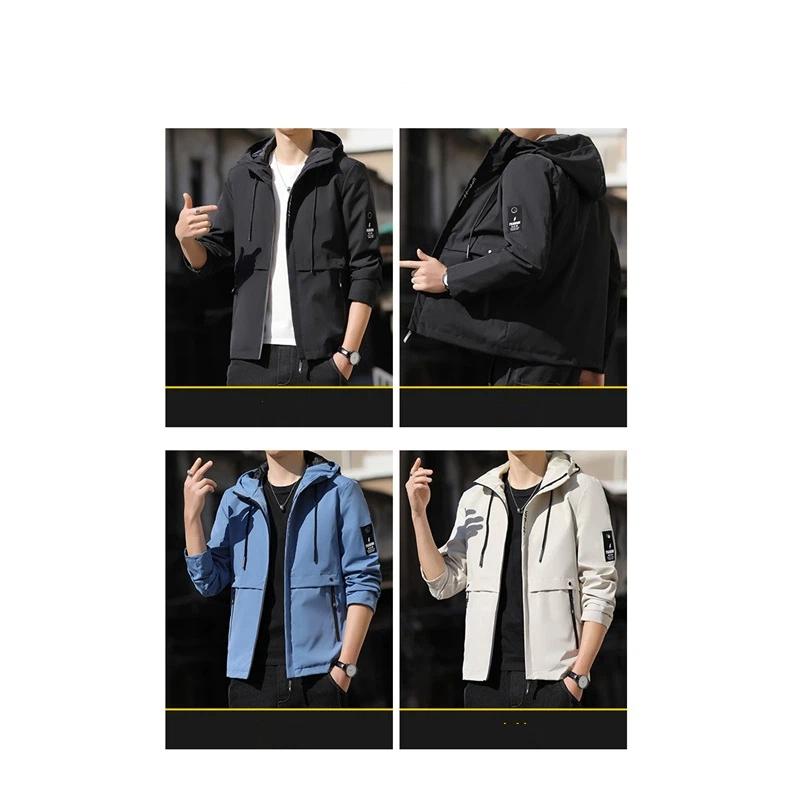 Men's Hooded Windbreaker Jacket Lightweight Zipper Pockets Casual Outdoor Coat